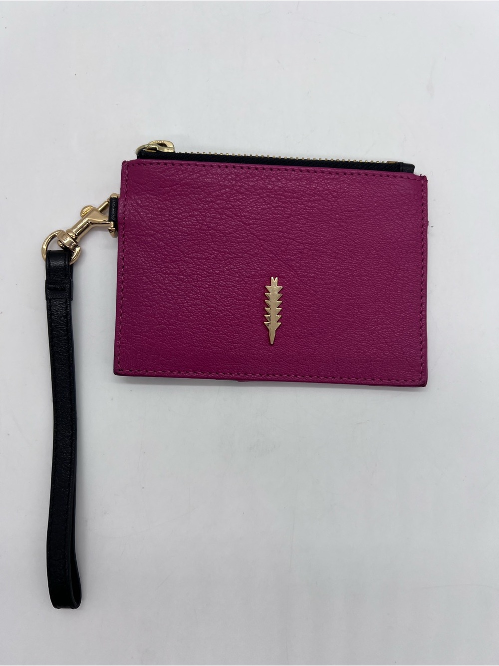 Thacker Women's Fuchsia Leather Wristlet Card Holder with Gold Accent